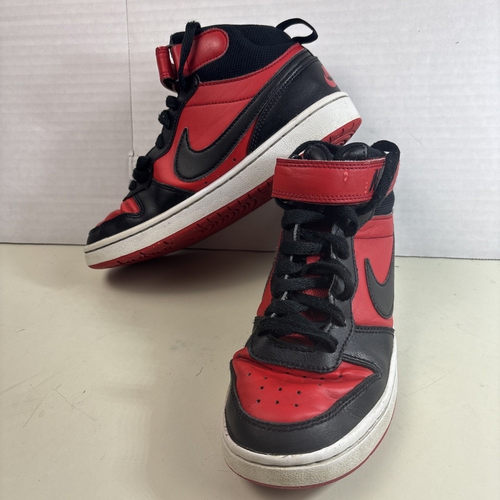 Nike Court Borough Mid 2 Kids Size 4Y Red Black Bred Sneakers CD7782-602 Dunks